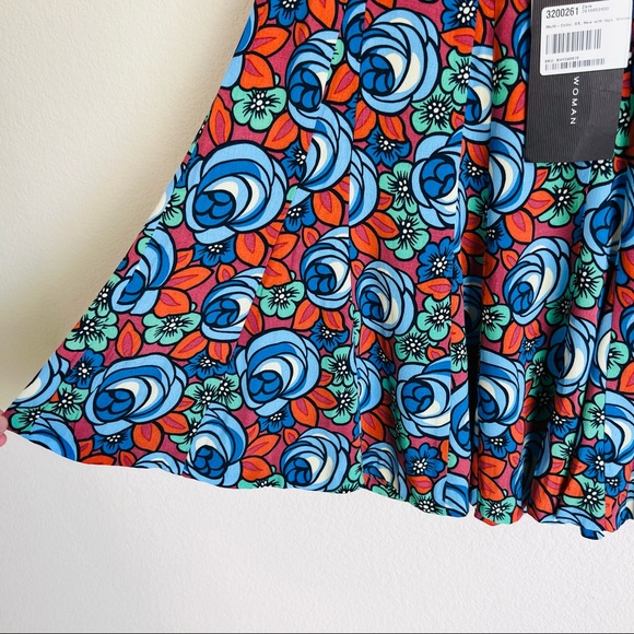 NWT ZARA WOMAN Brown & Blue Roses Floral Pleated Skater Mini Skirt - Picture 5 of 9